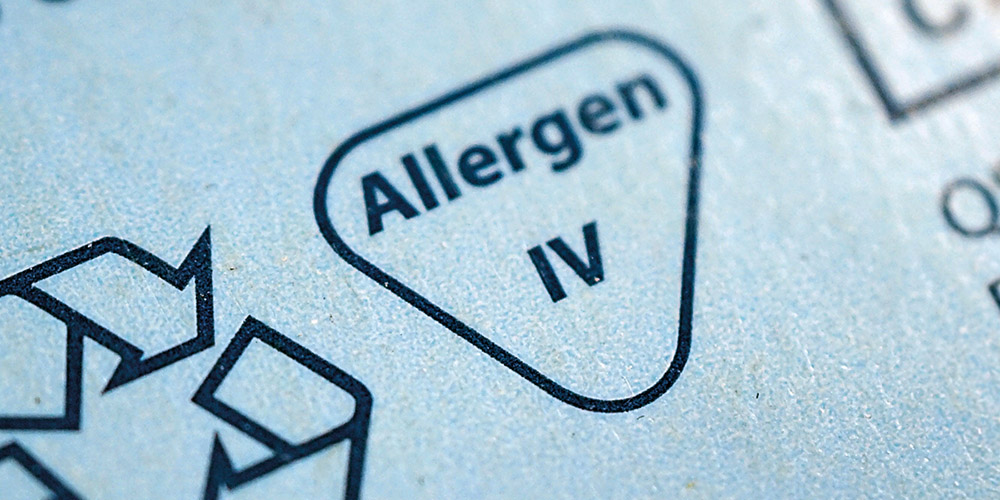 Allergy warning icon for glove materials